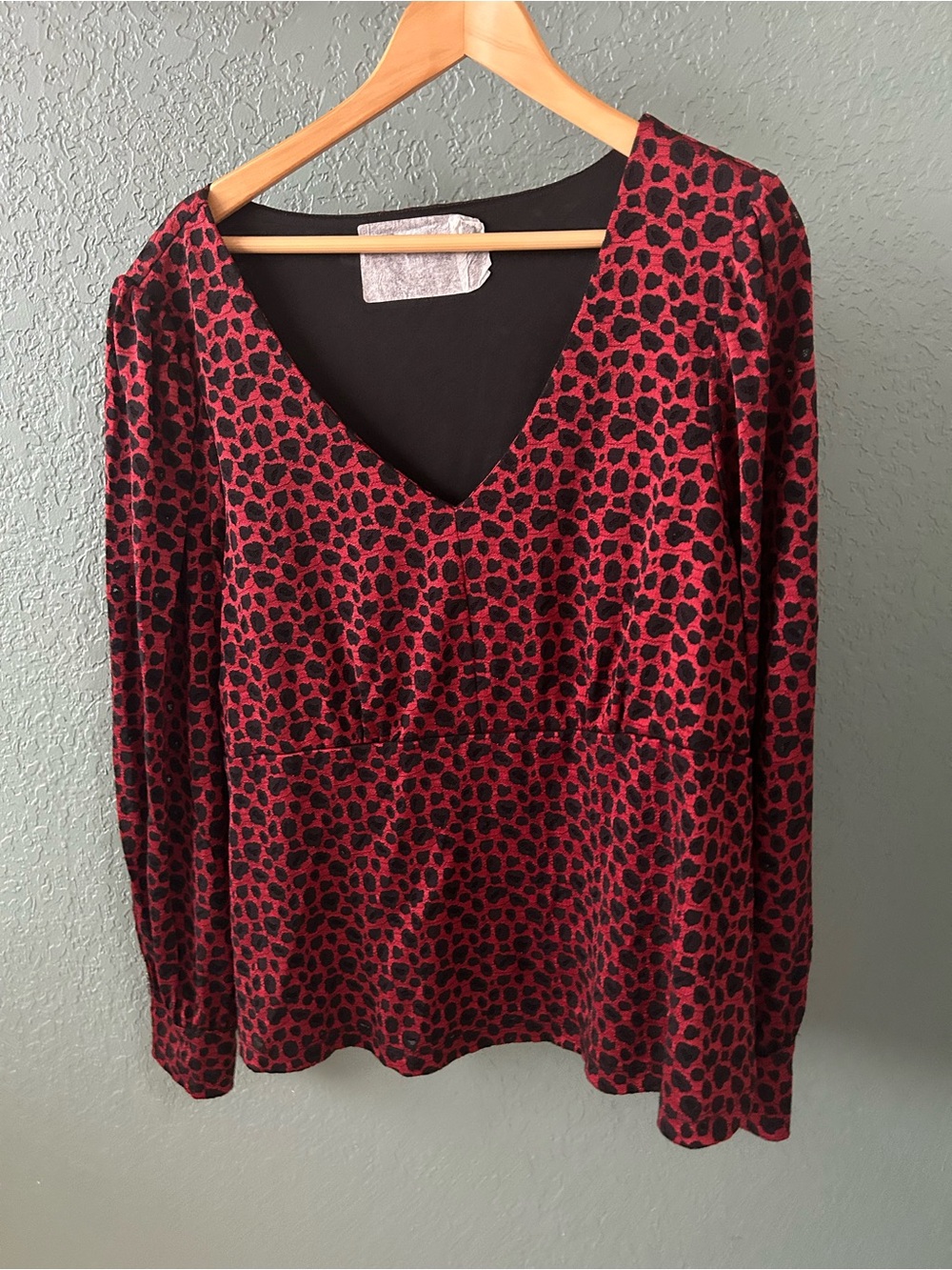 Eva Franco Red and Black Animal Print V-Neck Long Sleeve Top, 3X